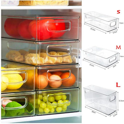 Refrigerator Organizer Pantry Food Storage Stackable Boxes With Cut Out Clear Plastic Handle