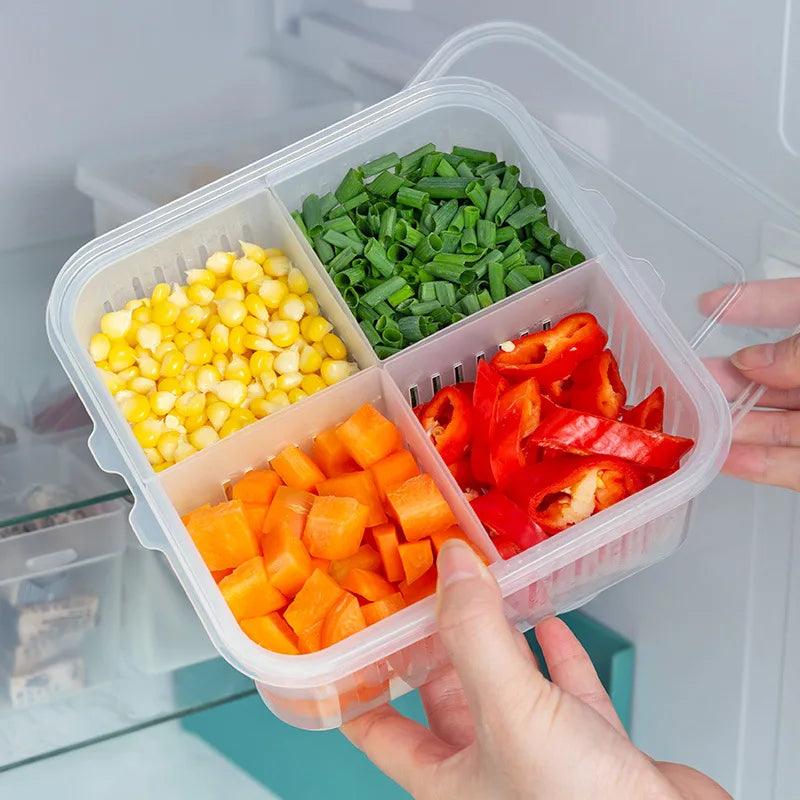 Refrigerator Storage Box 4/6 Grid Food Vegetable Fruit Storage Box Fridge Organizer Drain Basket Meat Onion Ginger Clear Crisper