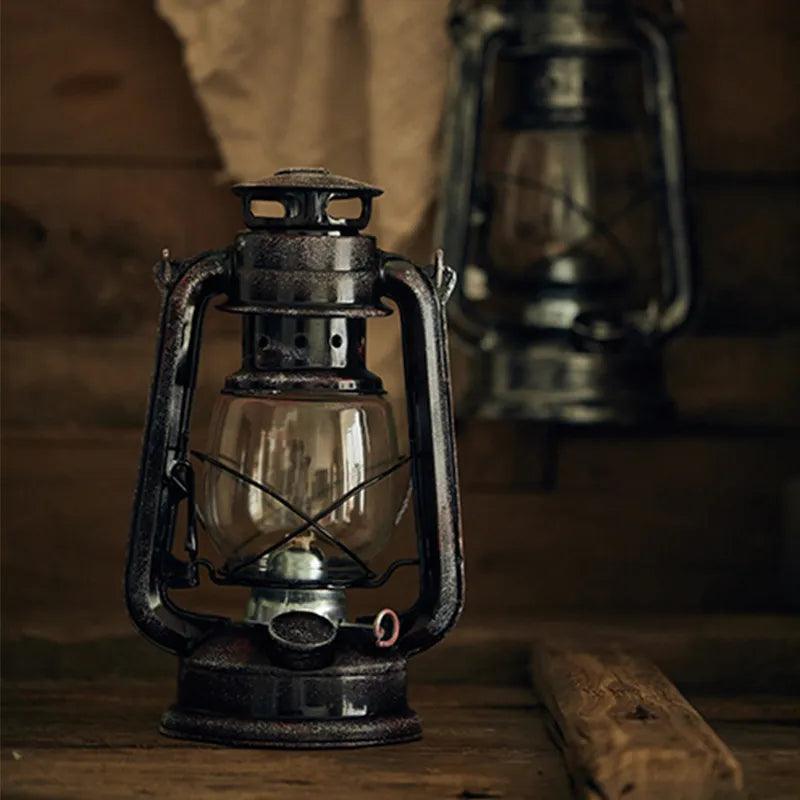 Retro Iron Kerosene Lamp with Wick Vintage Photography Props Home Decoration for Coffee Shop Figurines Miniatures Kerosene Lamp