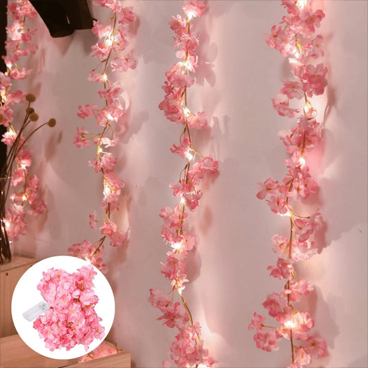 1PC Cherry Blossom String Light 20LED Garland Artificial Flower Garland Vines Fairy Lights For Bedroom Wedding Party  Decoration