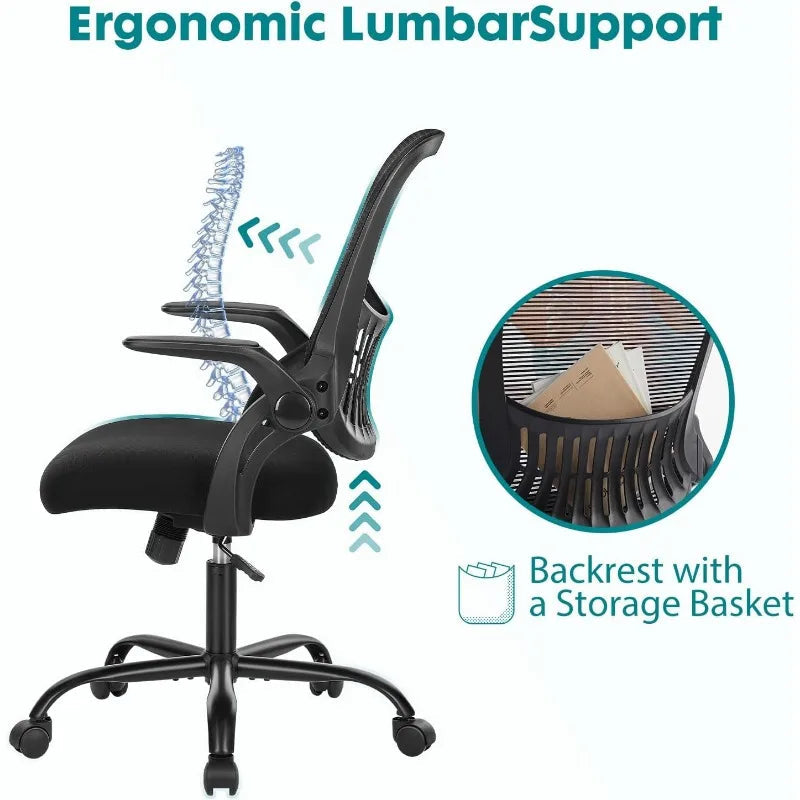 SMUG Office Chair Mid Back Computer Ergonomic Mesh Desk with Larger Seat, Executive Height Adjustable Swivel Task