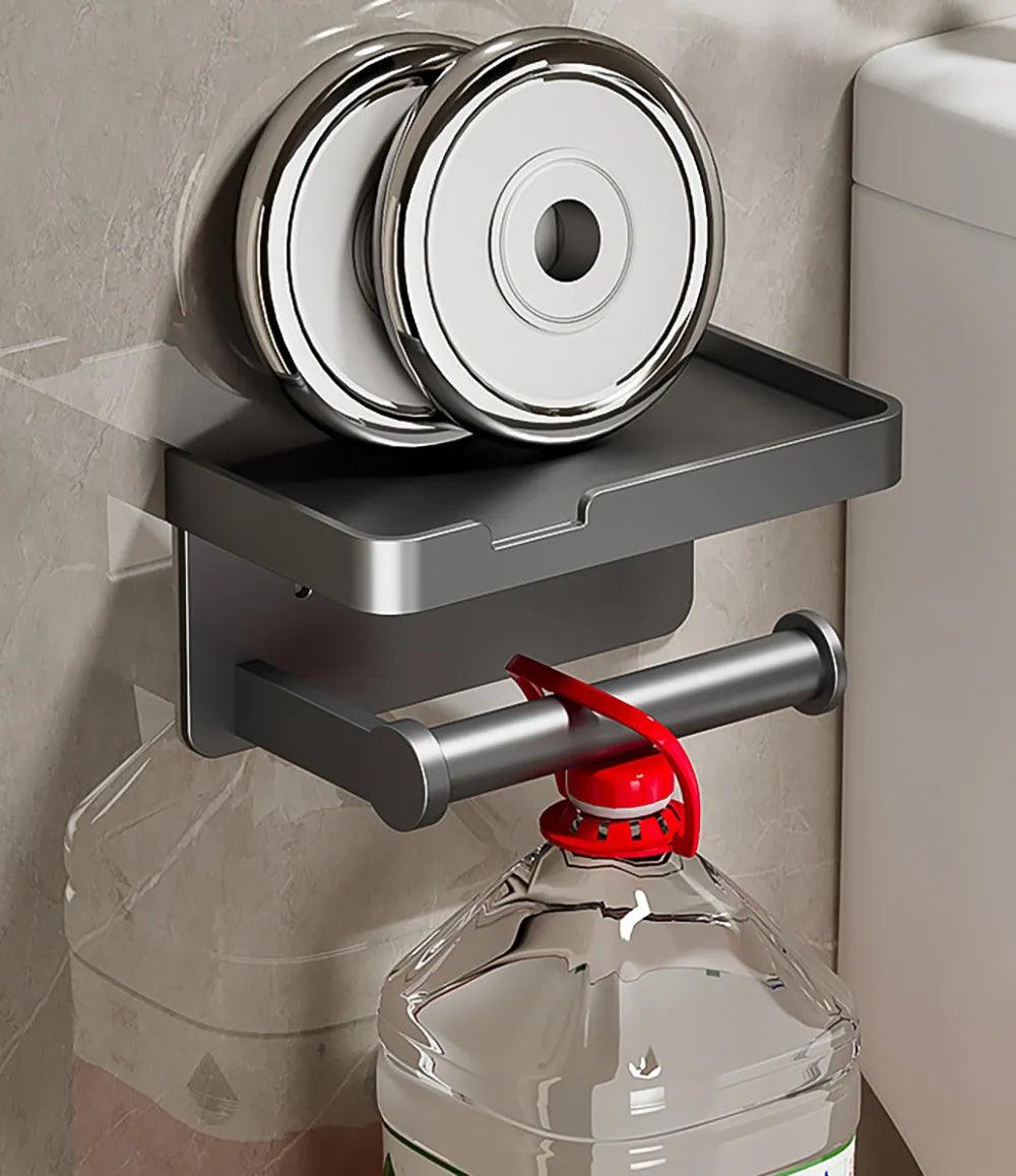 Toilet Paper Holder No Drill Aluminum Alloy Bathroom Wall Mount Wc Paper Phone Holder Shelf Towel Roll Shelf Accessories