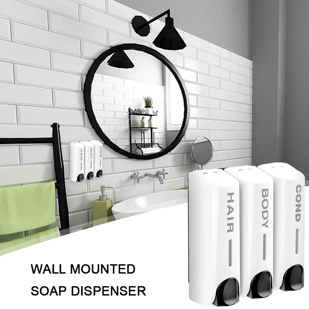 Triple 350ml Shower Bath Shampoo Dispenser Multi-Purpose Wall-Mount Body Wash Dispenser Large Capacity for Bathroom Accessories