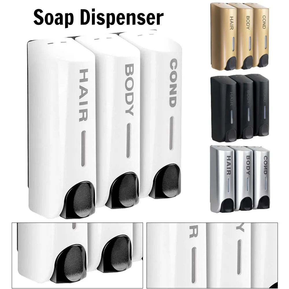 Triple 350ml Shower Bath Shampoo Dispenser Multi-Purpose Wall-Mount Body Wash Dispenser Large Capacity for Bathroom Accessories