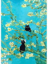 Van Gogh Famous Artworks The Starry Night Black Cat Funny Posters Canvas Painting Masterpiece Reproduction Wall Art Home Decor