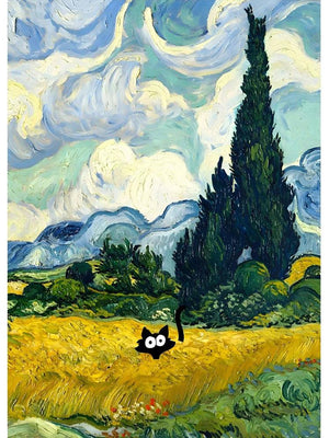 Van Gogh Famous Artworks The Starry Night Black Cat Funny Posters Canvas Painting Masterpiece Reproduction Wall Art Home Decor