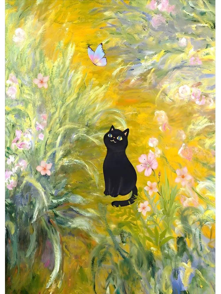 Van Gogh Famous Artworks The Starry Night Black Cat Funny Posters Canvas Painting Masterpiece Reproduction Wall Art Home Decor