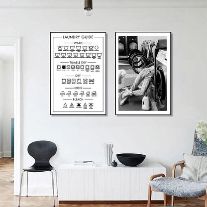 Wash Day Poster Fashion Dry Cleaner Magazine Canvas Painting Art Print Black White Photography Wall Picture Laundry Room Decor