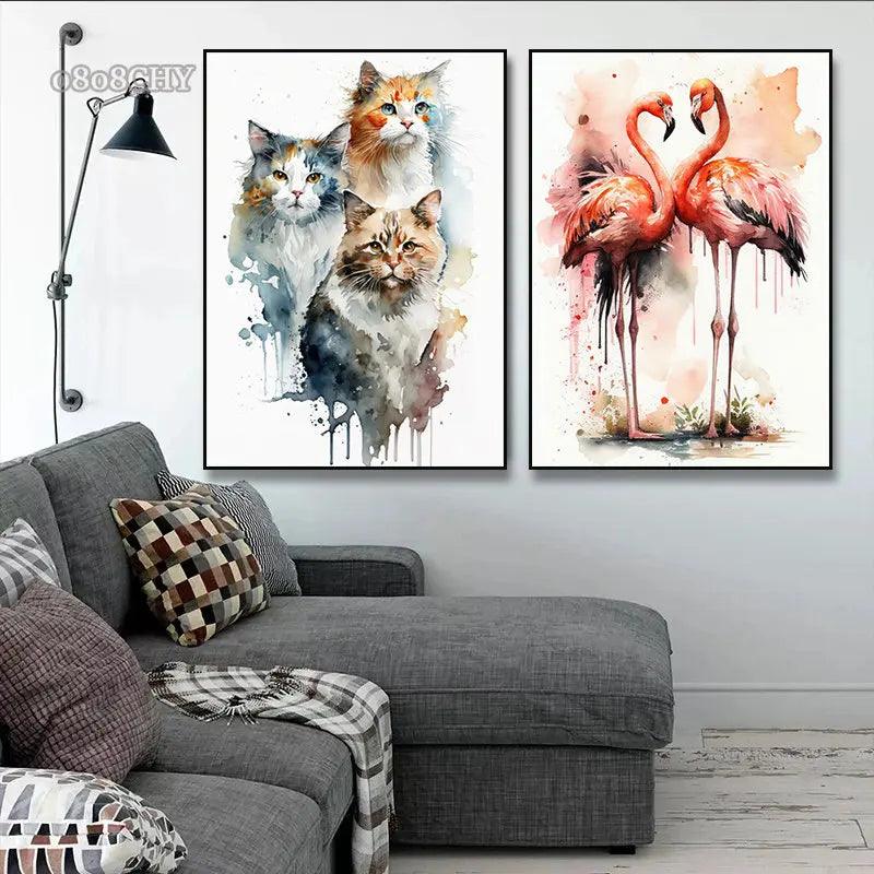 Watercolor Wildlife Canva Oil Painting Print Poster Abstract Sloth Octopus Flamingo Bird French Bulldog Dog Poster Home Wall Art