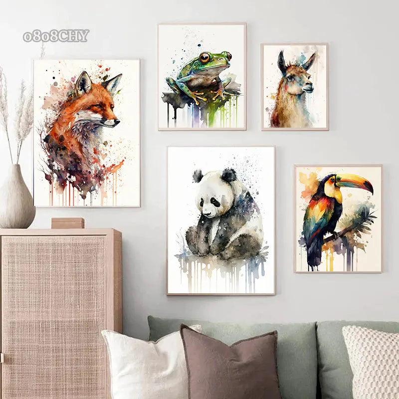 Watercolor Wildlife Canva Oil Painting Print Poster Abstract Sloth Octopus Flamingo Bird French Bulldog Dog Poster Home Wall Art