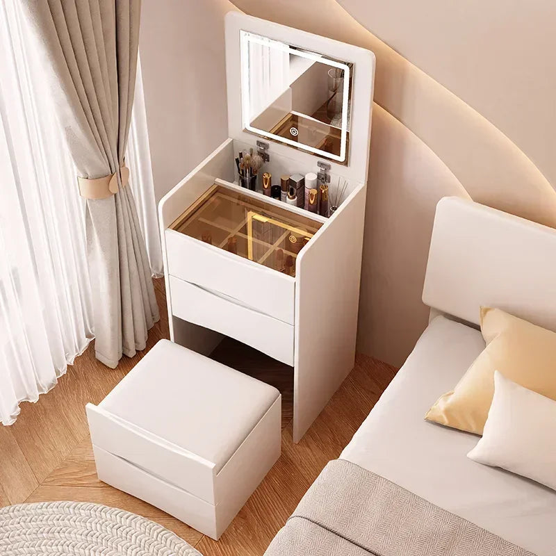 White Luxury Dressers Vanity Mirror Drawer Bedroom Minimalist Makeup Room Desk Lights Drawers Schminktisch Household Items