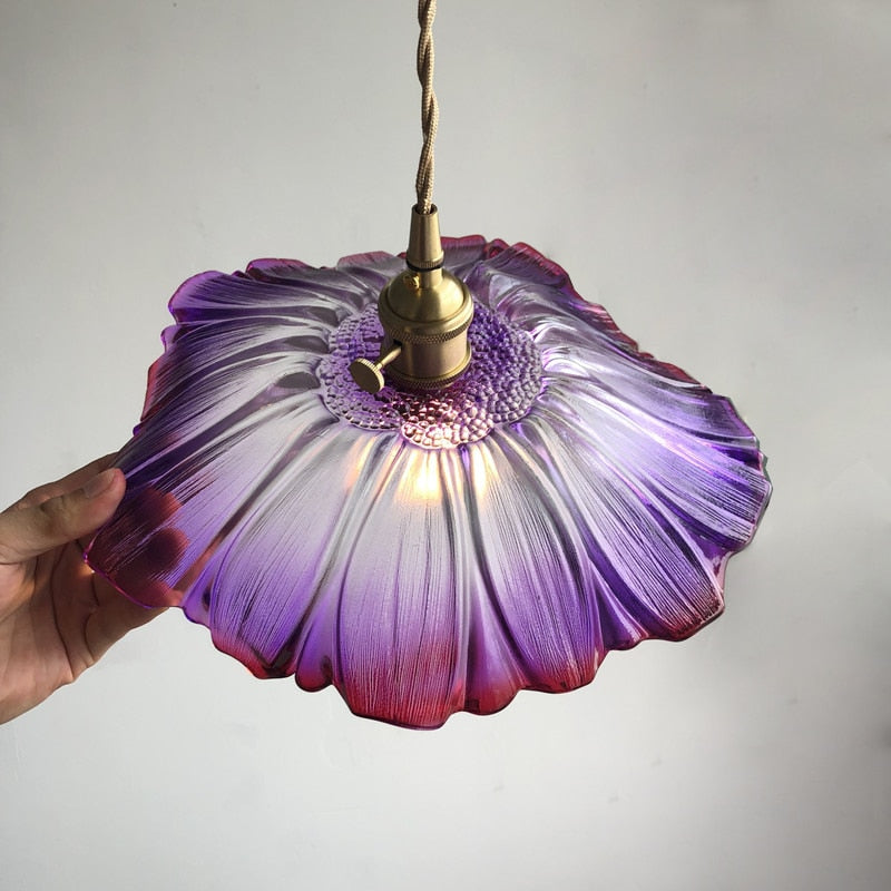 Violet Floral Japanese Glass Pendant Light