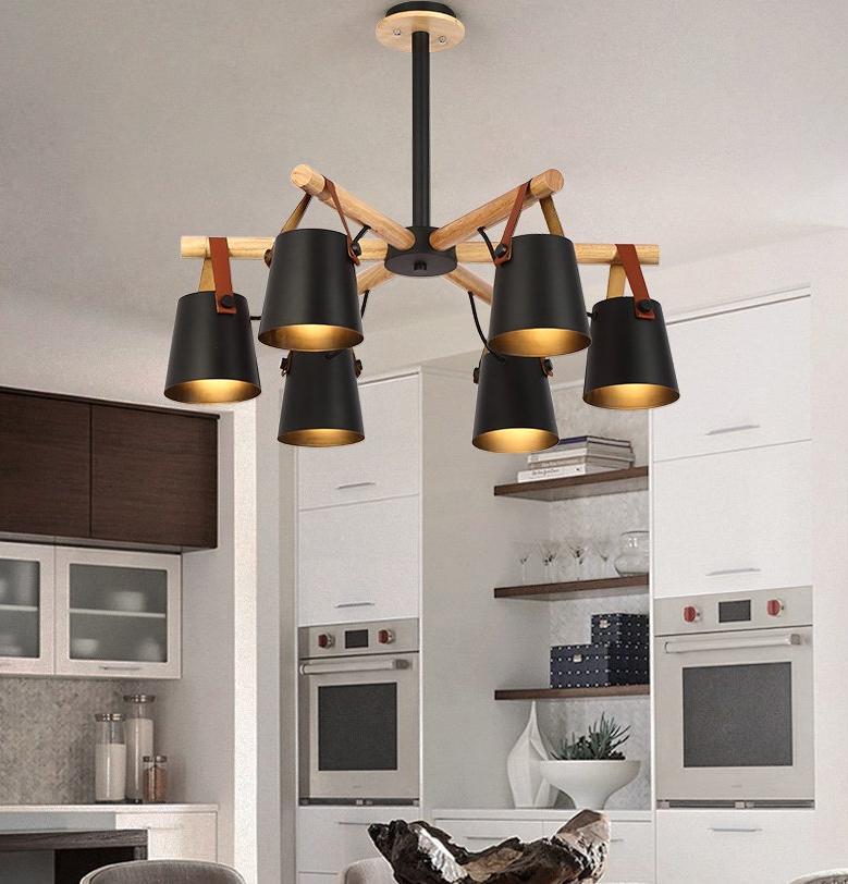 Black Wood Drop Down Pendant Chandelier